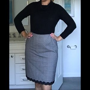 Houndstooth Plaid Black Lace Skirt